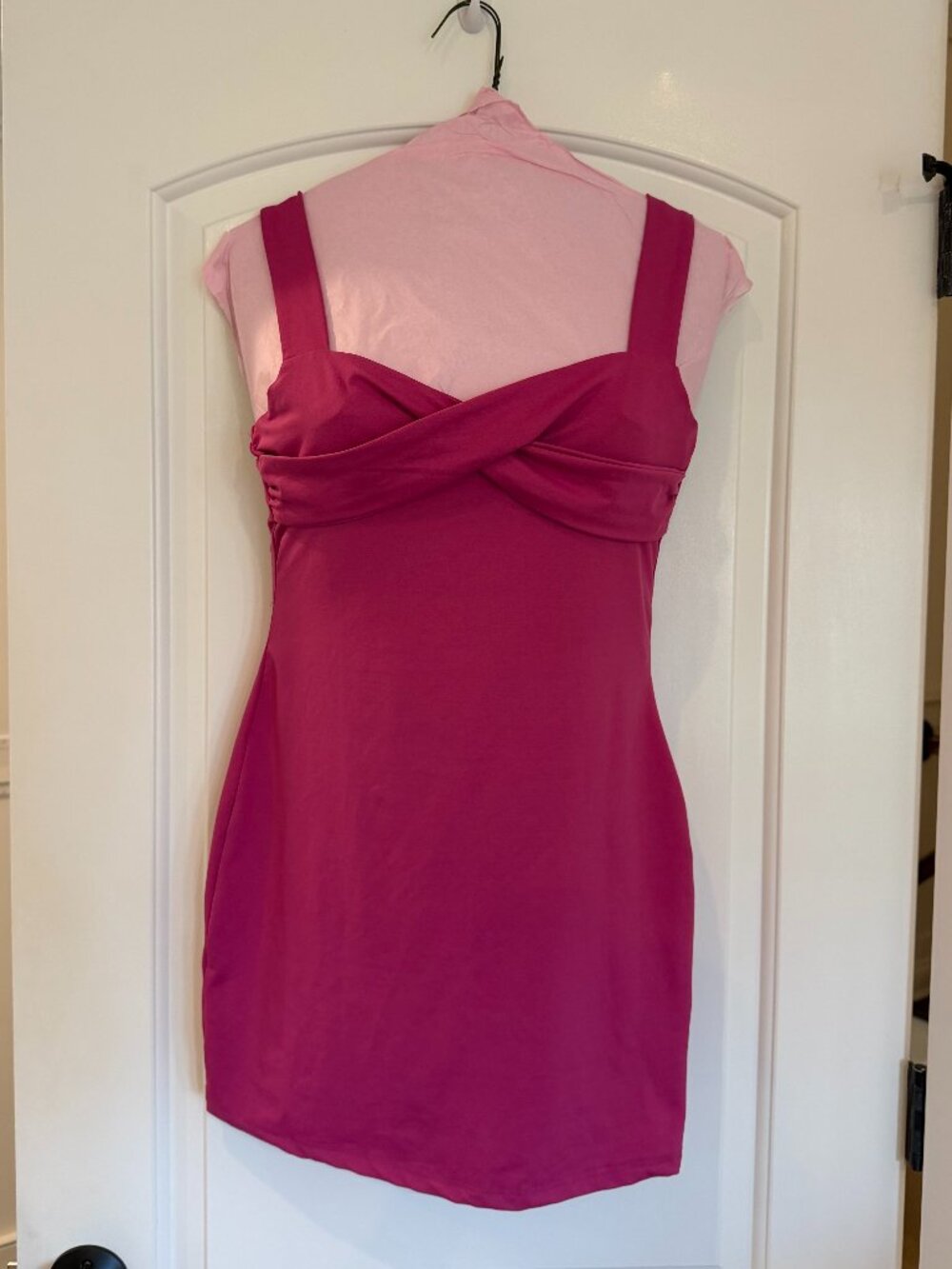 SHEIN Magenta Pink Crossover Sweetheart Bodycon Mini Dress
